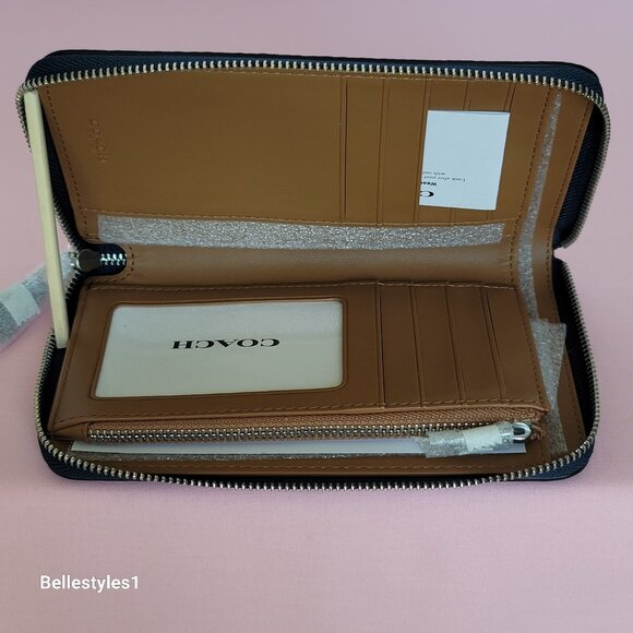 COACH Pebbled Leather Medium ID Window Zip-Around Wallet- Denim color - Picture 13 of 16